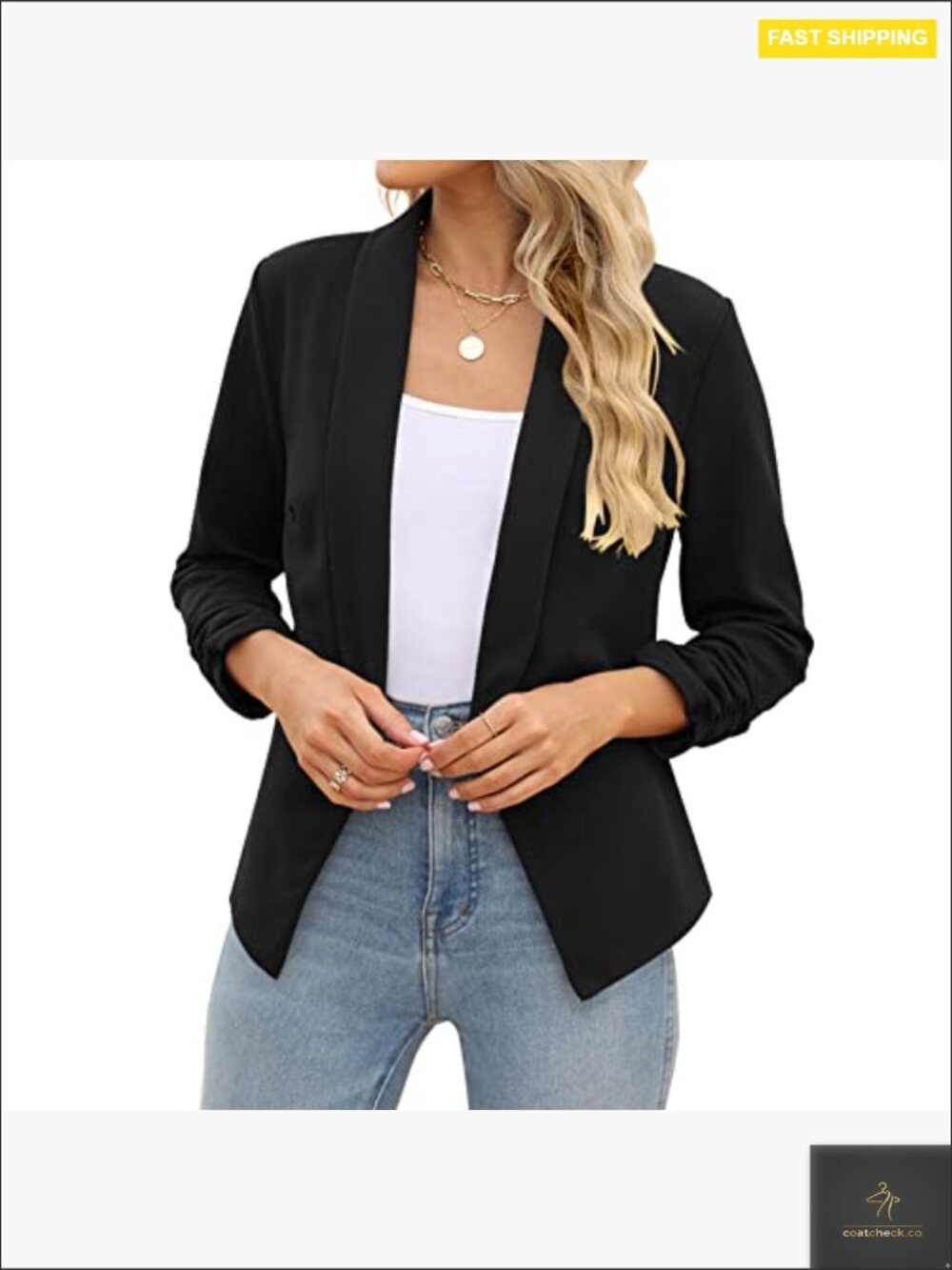 Women 3/4 Sleeve Blazer Open Front Cardigan Jacket Work Office Blazer - Picture 2 of 7